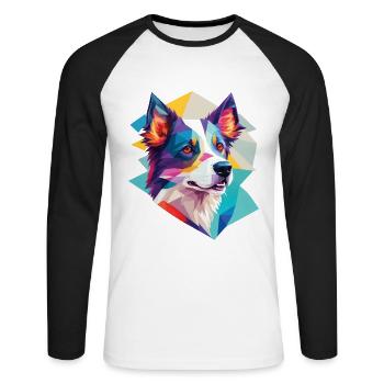 Border Collie Dogs Design Collie Dog Puppy Animal - T-shirt baseball manches longues Homme - blanc/noir - Devant - Nik (191cm)