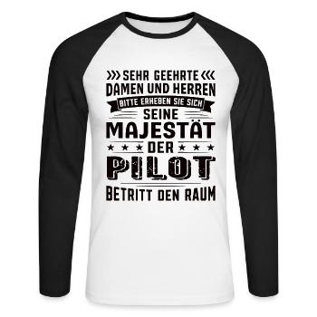 Pilot Geburtstag Pilot Sprüche Pilot Geschenke - Unisex Baseballshirt langarm - Weiß/Schwarz - Vorne - Nik (191cm)