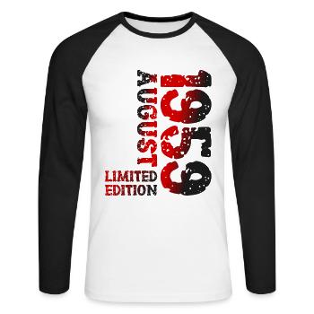 1959 August Limited Edition 64th Birthday Outfit - Unisex Long Sleeve Baseball T-Shirt - white/black - Front - Nik (191cm)