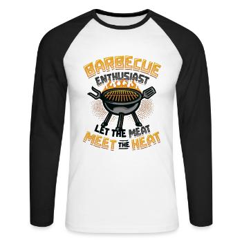 Barbecue enthusiasts. The meat on the grill - Unisex Long Sleeve Baseball T-Shirt - white/black - Front - Nik (191cm)