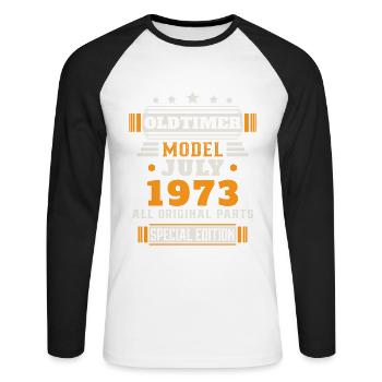 Oldtimer Juli 1973 Geburtstag Geschenk - Unisex Baseballshirt langarm - Weiß/Schwarz - Vorne - Nik (191cm)