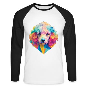 Pudel Hund Polygon Hunde Design Haustier Pudel - Unisex Baseballshirt langarm - Weiß/Schwarz - Vorne - Nik (191cm)