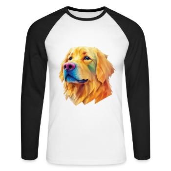 Golden Retriever Hund Hunde Design Polygon Art - Unisex Baseballshirt langarm - Weiß/Schwarz - Vorne - Nik (191cm)
