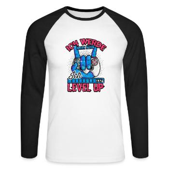 ICH WERDE NICHT ÄLTER ICH LEVEL UP - - Unisex Baseballshirt langarm - Weiß/Schwarz - Vorne - Nik (191cm)