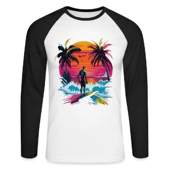 Summer Sun Palm Beach Island Surfboard - Unisex Long Sleeve Baseball T-Shirt - white/black - Front - Nik (191cm)