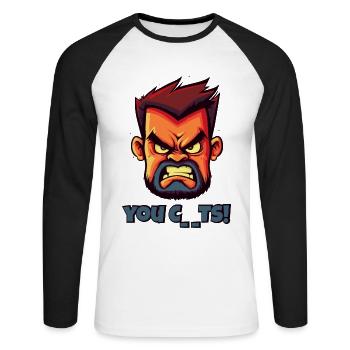 Visage En Colère Boucher Insulte Drôle - T-shirt baseball manches longues Homme - blanc/noir - Devant - Nik (191cm)