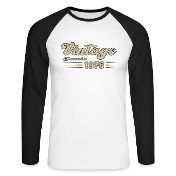 1976 Birthday Vintage Classic - Unisex Long Sleeve Baseball T-Shirt - white/black - Front - Nik (191cm)