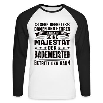 Bademeister Geburtstag Bademeister Sprüche - Unisex Baseballshirt langarm - Weiß/Schwarz - Vorne - Nik (191cm)
