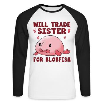 Costume de Blobfish - Visage de poisson Blob laid - - T-shirt baseball manches longues Homme - blanc/noir - Devant - Nik (191cm)