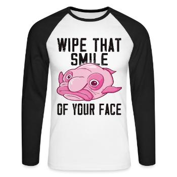 Costume de Blobfish - Visage de poisson Blob laid - - T-shirt baseball manches longues Homme - blanc/noir - Devant - Nik (191cm)