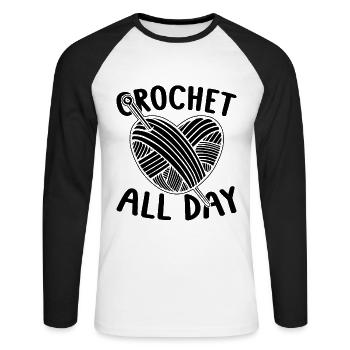 Crochet All Day Crocheting Knitting Crochet Lover - Unisex Long Sleeve Baseball T-Shirt - white/black - Front - Nik (191cm)