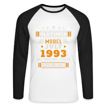 Oldtimer Juli 1993 Geburtstag Geschenk - Unisex Baseballshirt langarm - Weiß/Schwarz - Vorne - Nik (191cm)