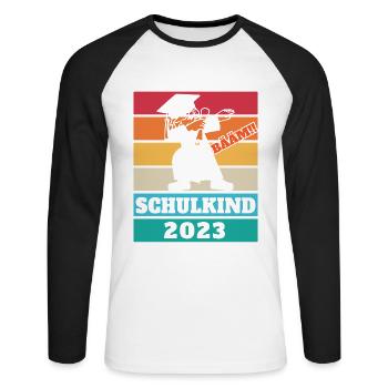 Schulkind 2023 Vintage - Unisex Baseballshirt langarm - Weiß/Schwarz - Vorne - Nik (191cm)