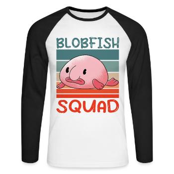 Costume de Blobfish - Visage de poisson Blob laid - - T-shirt baseball manches longues Homme - blanc/noir - Devant - Nik (191cm)