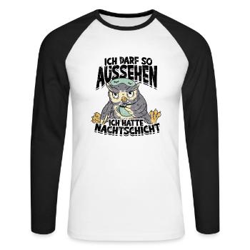 ICH DARF SO AUSSEHEN ICH HATTE NACHTSCHICHT - - Unisex Baseballshirt langarm - Weiß/Schwarz - Vorne - Nik (191cm)