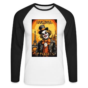 Carnaval des mascarades : un clown à Paris - T-shirt baseball manches longues Homme - blanc/noir - Devant - Nik (191cm)