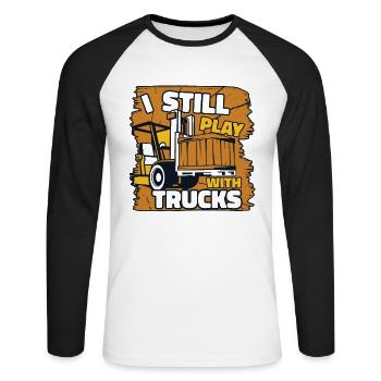 Je joue toujours avec Trucks Forklift Driver - T-shirt baseball manches longues Homme - blanc/noir - Devant - Nik (191cm)