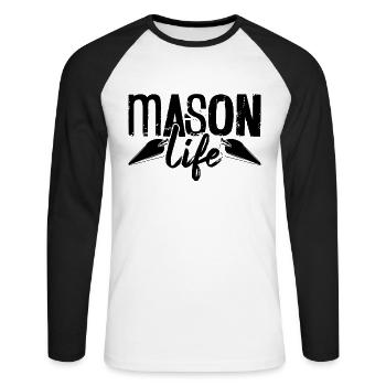 Mason Life Ciment Construction Finisseurs de béton - T-shirt baseball manches longues Homme - blanc/noir - Devant - Nik (191cm)