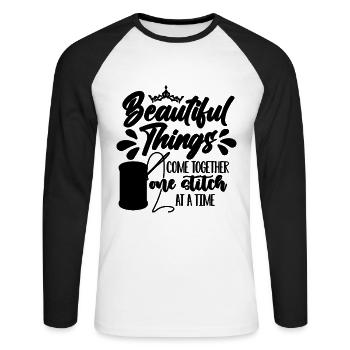 De belles choses viennent coudre croix Stitch Lover - T-shirt baseball manches longues Homme - blanc/noir - Devant - Nik (191cm)