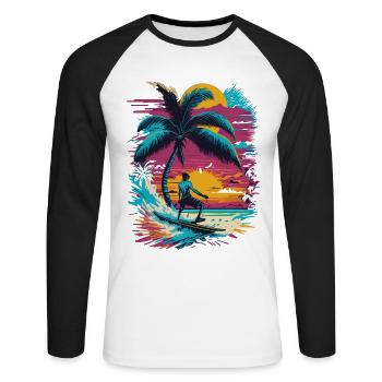 Summer Sun Palm Beach Island Surfboard - Unisex Long Sleeve Baseball T-Shirt - white/black - Front - Nik (191cm)