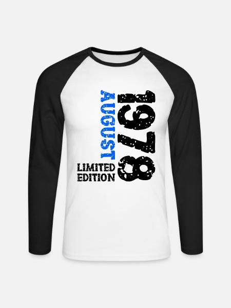 1978 August Limited Edition 45th Birthday Outfit - Unisex Long Sleeve Baseball T-Shirt - white/black