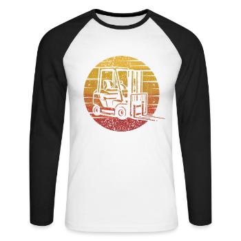 Retro All-terrain forklift Telehandler Forklift - Unisex Long Sleeve Baseball T-Shirt - white/black - Front - Nik (191cm)