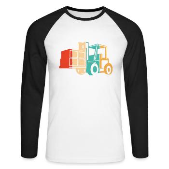 Retro Gabelstaplerfahrer Geländestapler - Unisex Baseballshirt langarm - Weiß/Schwarz - Vorne - Nik (191cm)
