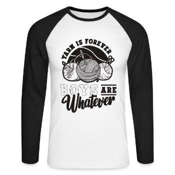 Yarn Is Forever Les garçons cousent un amoureux du crochet - T-shirt baseball manches longues Homme - blanc/noir - Devant - Nik (191cm)