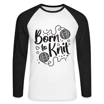 Né pour tricoter crochet aiguille crochet amoureux du crochet - T-shirt baseball manches longues Homme - blanc/noir - Devant - Nik (191cm)