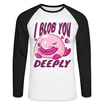 Costume de Blobfish - Visage de poisson Blob laid - - T-shirt baseball manches longues Homme - blanc/noir - Devant - Nik (191cm)