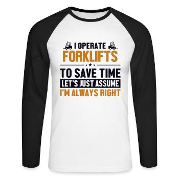 Forklifts Let's Assume I'm Right Geländestapler - Unisex Long Sleeve Baseball T-Shirt - white/black - Front - Nik (191cm)