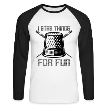 I Stab Things For Fun Knitting Cross Stitch Lover - Unisex Long Sleeve Baseball T-Shirt - white/black - Front - Nik (191cm)