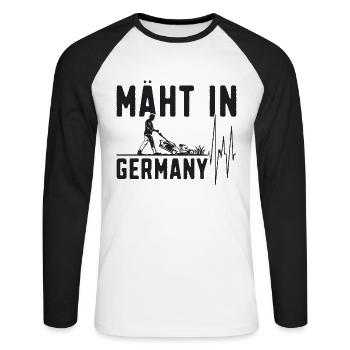 Mäht in Germany - Gartenarbeit - Unisex Baseballshirt langarm - Weiß/Schwarz - Vorne - Nik (191cm)