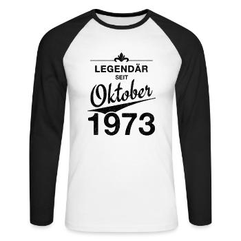50e anniversaire Légendaire Octobre 1973 Volume 73 - T-shirt baseball manches longues Homme - blanc/noir - Devant - Nik (191cm)