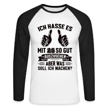 25 Geburtstag 25 Jahre 25 Lebensjahr 25 Lebenalter - Unisex Baseballshirt langarm - Weiß/Schwarz - Vorne - Nik (191cm)