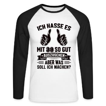 39 Geburtstag 39 Jahre 39 Lebensjahr 39 Lebenalter - Unisex Baseballshirt langarm - Weiß/Schwarz - Vorne - Nik (191cm)