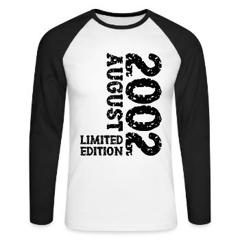 2002 August Limited Edition 21. Geburtstag Outfit - Unisex Baseballshirt langarm - Weiß/Schwarz - Vorne - Nik (191cm)