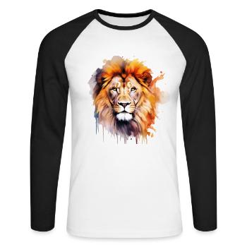 Aquarelle Lion Aquarelles Afrique - T-shirt baseball manches longues Homme - blanc/noir - Devant - Nik (191cm)