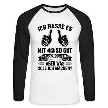 43 Geburtstag 43 Jahre 43 Lebensjahr 43 Lebenalter - Unisex Baseballshirt langarm - Weiß/Schwarz - Vorne - Nik (191cm)