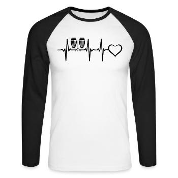 Conga Heartbeat Heart Conga Drum Instrument Conga - T-shirt baseball manches longues Homme - blanc/noir - Devant - Nik (191cm)