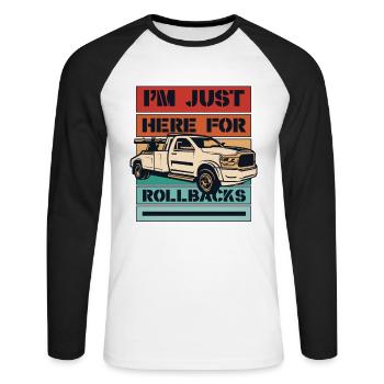 I'm Just Here For Rollbacks Abschleppfahrzeug - Unisex Baseballshirt langarm - Weiß/Schwarz - Vorne - Nik (191cm)