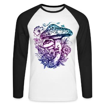 Pilze, Magic mushrooms, Herbst, Wald, Natur - Unisex Baseballshirt langarm - Weiß/Schwarz - Vorne - Nik (191cm)