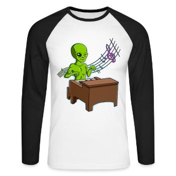 Alien Piano Player - Unisex Long Sleeve Baseball T-Shirt - white/black - Front - Nik (191cm)