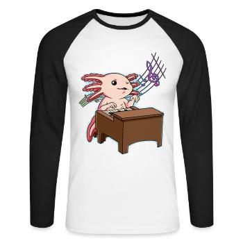 Axolotl Piano Player - Unisex Long Sleeve Baseball T-Shirt - white/black - Front - Nik (191cm)