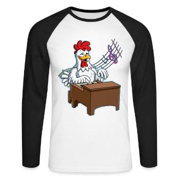 Joueur de piano de poulet - T-shirt baseball manches longues Homme - blanc/noir - Devant - Nik (191cm)