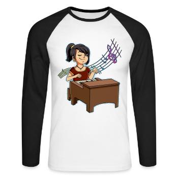 Girl Piano Player - Unisex Long Sleeve Baseball T-Shirt - white/black - Front - Nik (191cm)