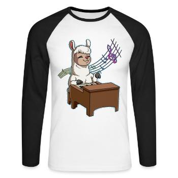 Lama Pianiste - T-shirt baseball manches longues Homme - blanc/noir - Devant - Nik (191cm)