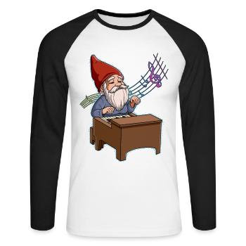 Gnome Piano Player - Unisex Long Sleeve Baseball T-Shirt - white/black - Front - Nik (191cm)