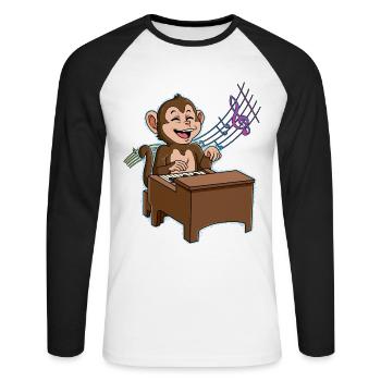 Monkey Piano Player - Unisex Long Sleeve Baseball T-Shirt - white/black - Front - Nik (191cm)