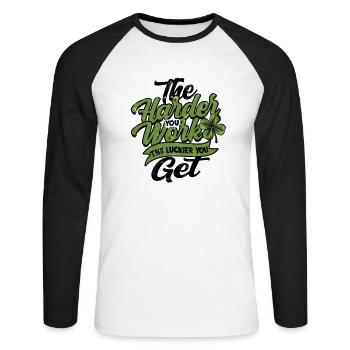 The harder you work, the luckier you get - Job - Unisex Long Sleeve Baseball T-Shirt - white/black - Front - Nik (191cm)